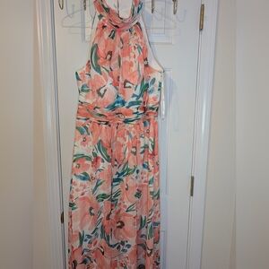 Eliza J Coral and Teal Hi Lo Floral Maxi Dress 12